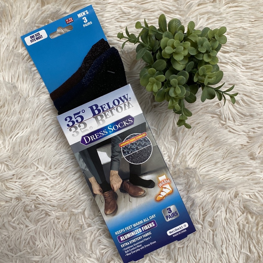 35 Below Dress Socks - 3 Pairs 💗 Black Navy & Brown - Picture 2 of 9